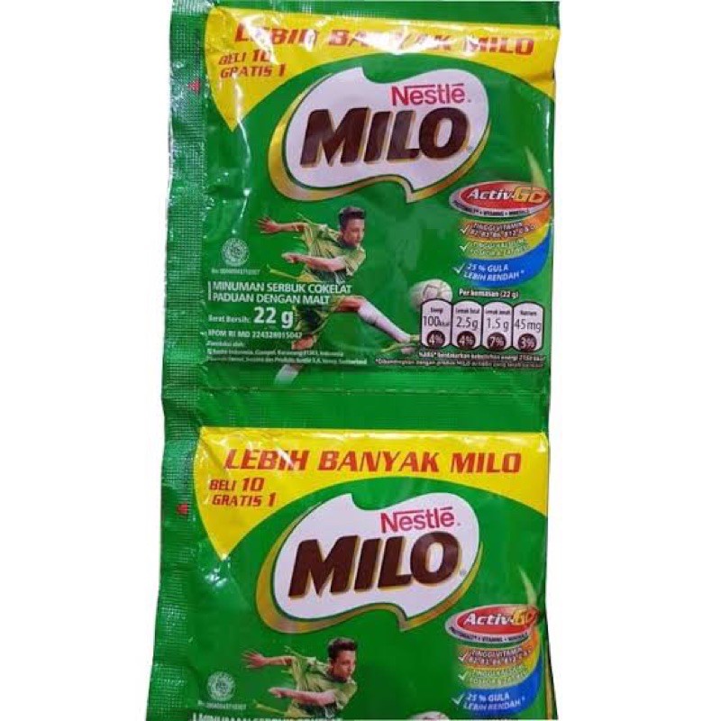 

milo 1 renceng isi 10 pcs + 1 pcs , 1 dus isi 12 renceng