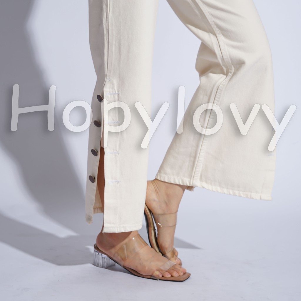 HOPYLOVY - Celana Boyfriend Jeans Model Kulot Kancing Samping Cream Arabela