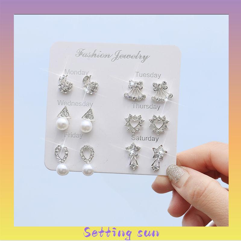 Anting Mutiara Pejantan Kristal Fashion Hati Mutiara Kristal Stud Anting-Anting Pesona Zirkon TN