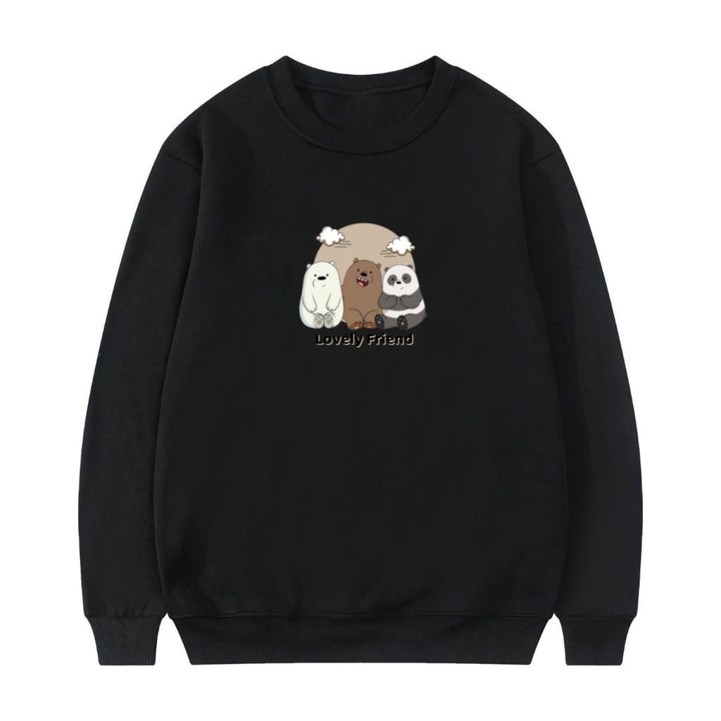 Sweater Lovely Friend Bear Oversize Wanita dan Pria - Sweatshirt Basic Jumbo - Size M - L - XL - XXL - Big Size - Bahan Fleece