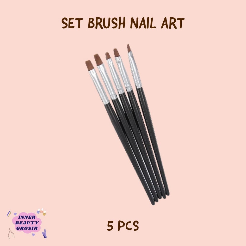 Set Brush Nail Art 5pcs Wooden / Kuas Nail Art
