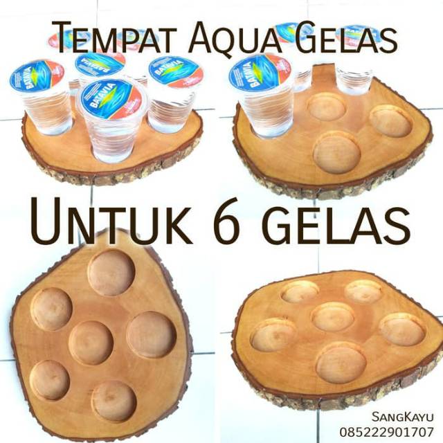 Nampan kayu aqua gelas 6 minuman gelas wood tray tatakan gelas nampan