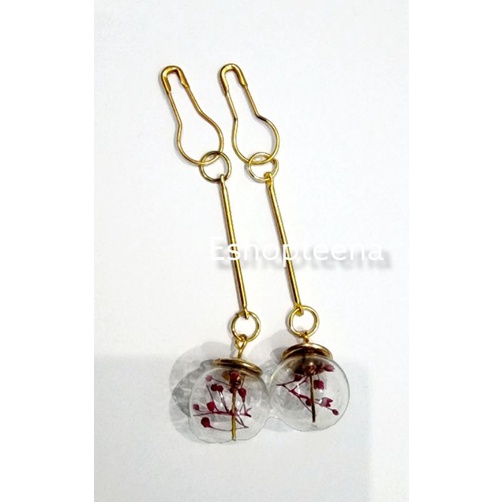 Anting hijab juntai bola bunga gold