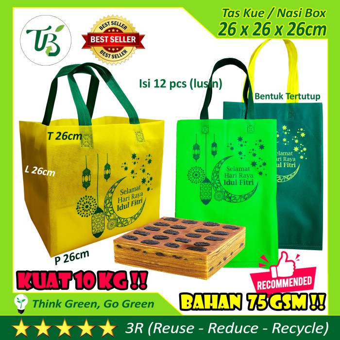 

✨ BISA COD ✨ Tas Kue Idul Fitri 27x26x26cm Spunbond Goodie bag bukan paperbag kurma - Hijau Stabilo