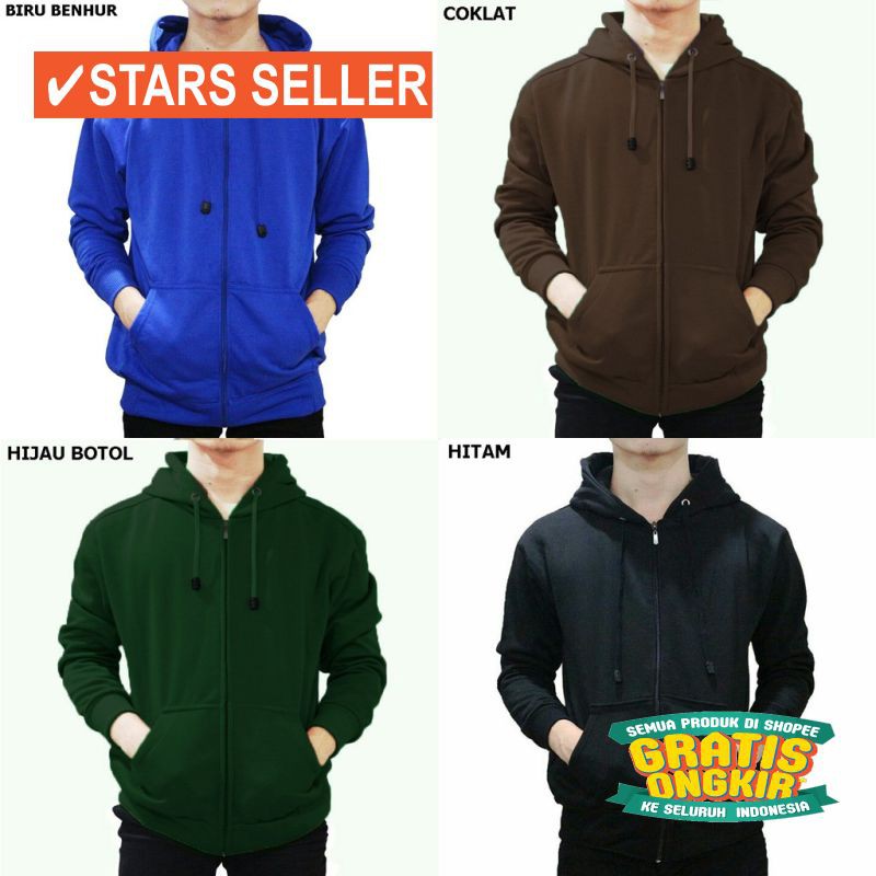 JAKET TERKEREN COWOK CEWEK  JEANS  BIOBLITZ / L,XL,XXL Jaket zipper hoodie polos hitam