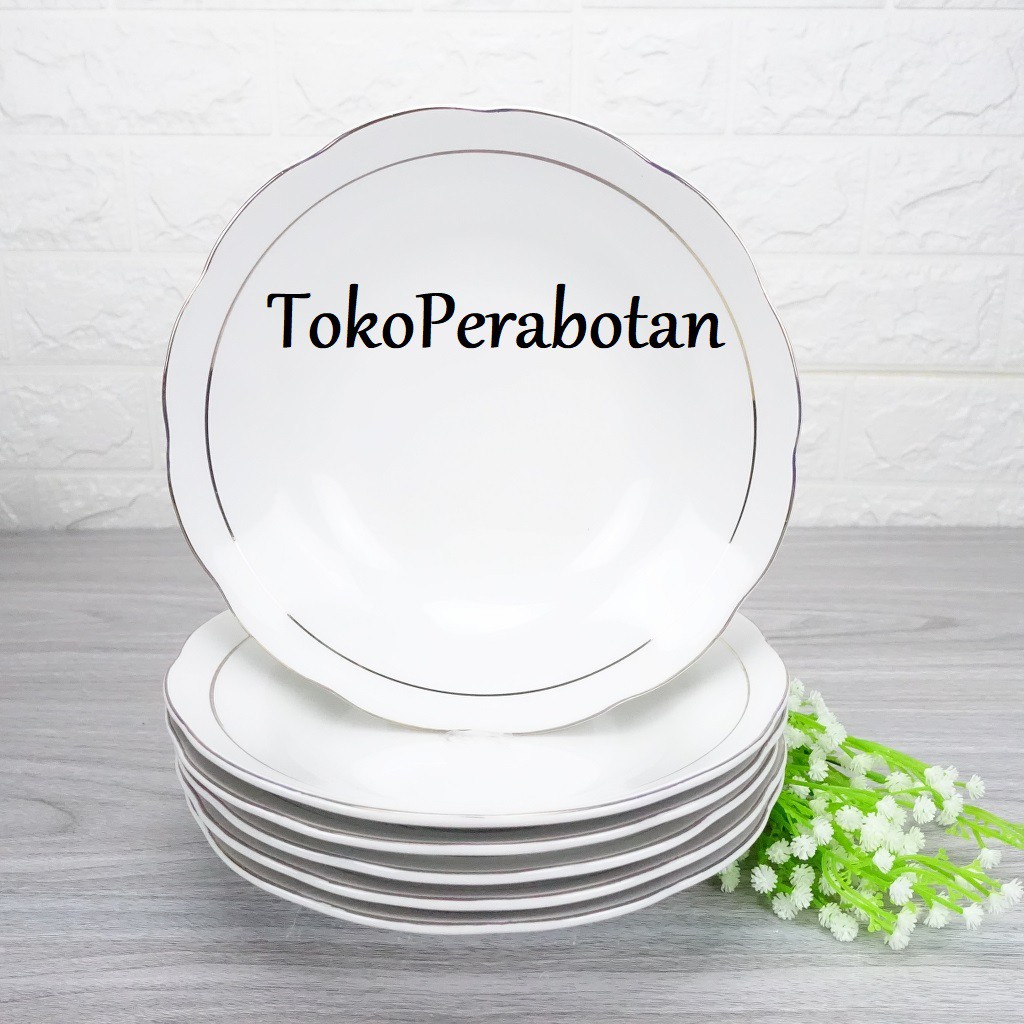 TOKOPERABOTAN Piring Makan keramik Sango 9inchi (lis emas) (isi 6pcs)