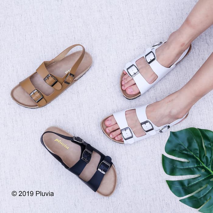Pluvia     Pluvia - JENIA Sandal Flat Wanita Footbed     MOANA Mules Sandal Wanita