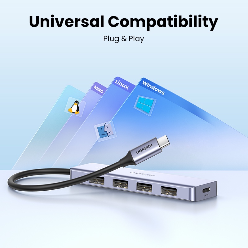 【Stok Produk di Indonesia】Ugreen Hub Splitter 4 Port USB Tipe-C Ke USB 3.0 Untuk MacBook Pro iPad Pro Samsung Galaxy Note 10 S10