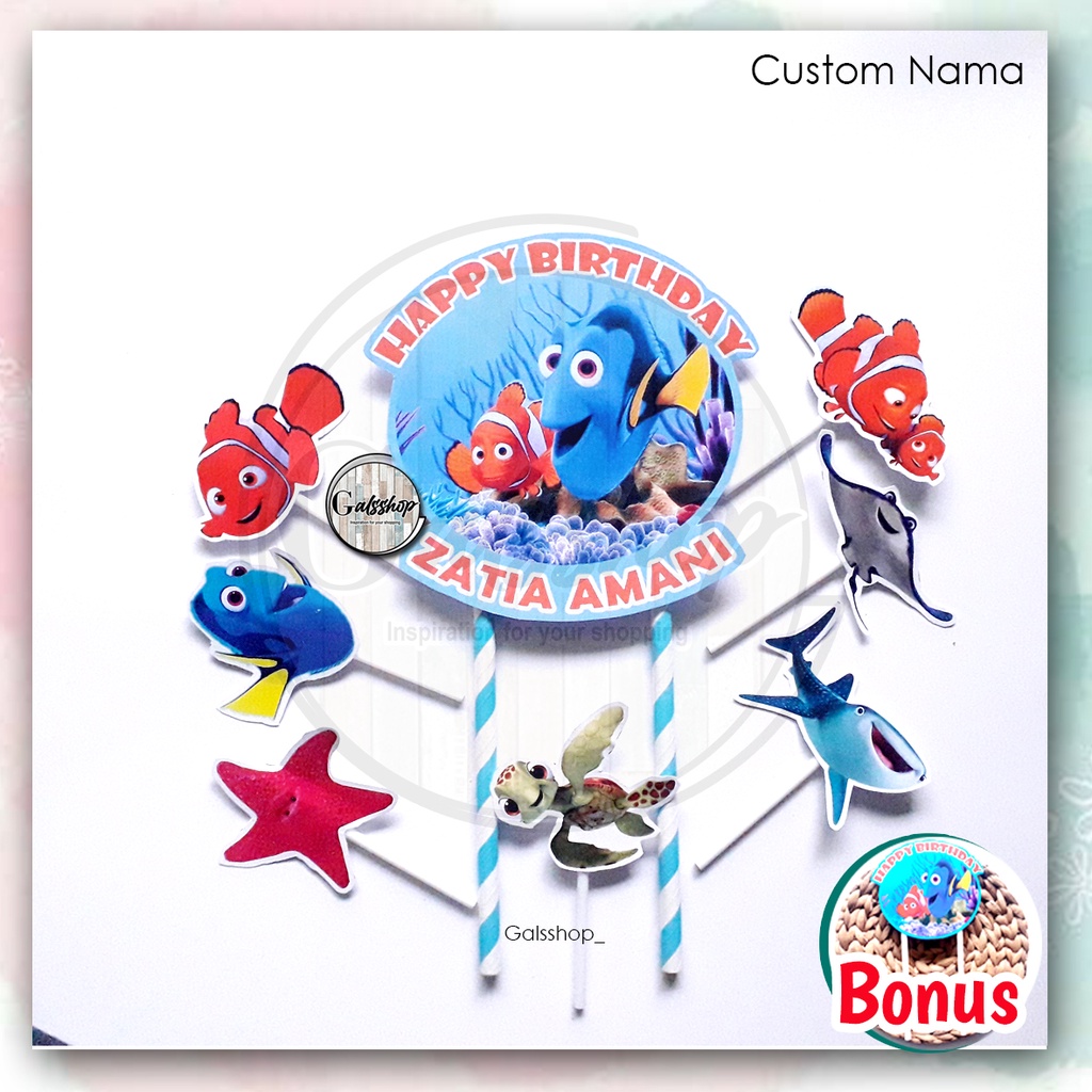 Costum Nama / Foto / Topper Plus Nemo / Hiasan Kue / Cake Topper