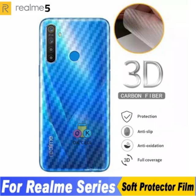 REALME 5 Back Skin Carbon 3D - Garskin Carbon Fiber Realme 5 Sticker Anti Gores Belakang Premium