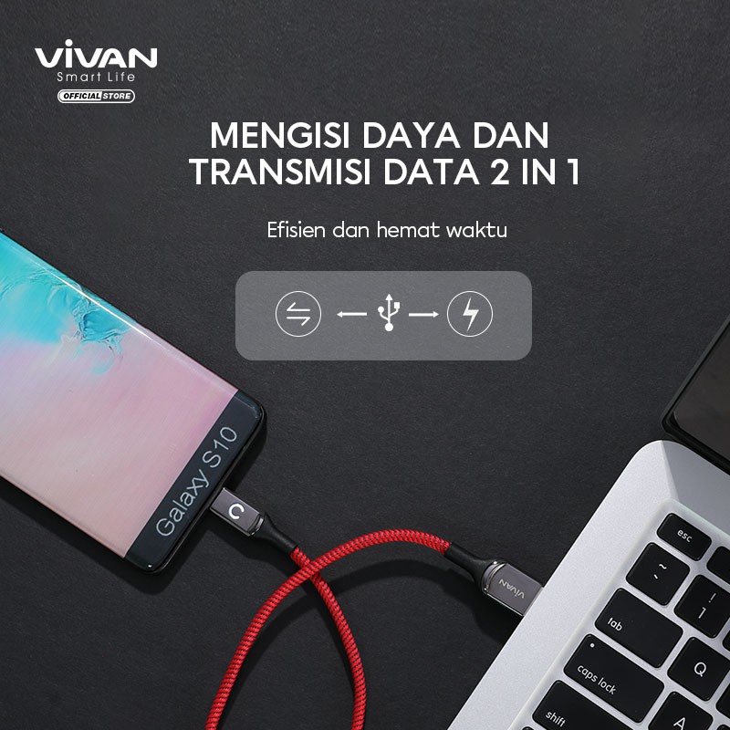 VIVAN Kabel Data Type-C VZC100 VZC 100S TIPE C / VZL100S VZL 100S LIGHTNING Automatic Power-Off QC3.0 100CM Garansi Resmi 1 Tahun VZC100S