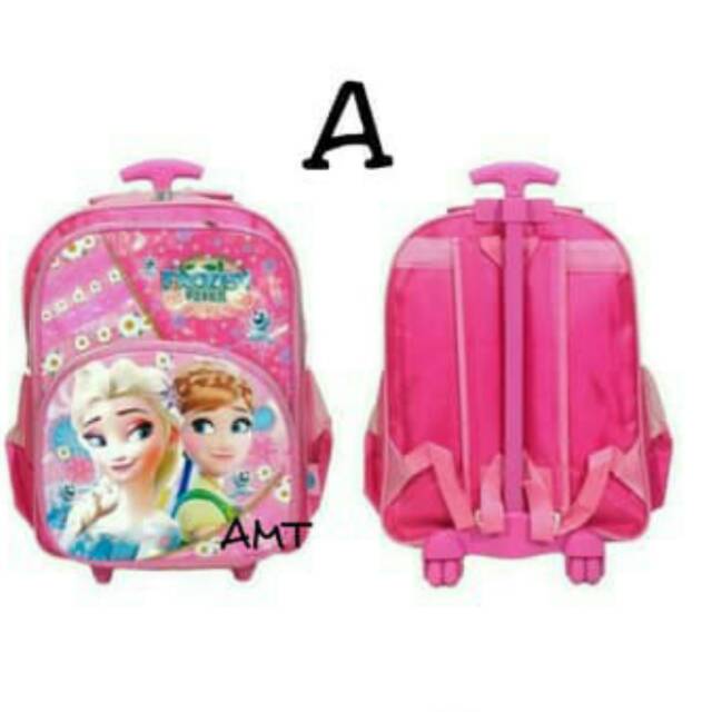 TERLARIS Tas troli anak sekolah trolley roda dorong ransel frozen
