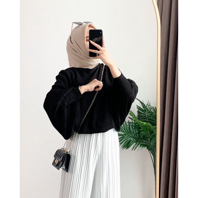 Tq88indonesia Fashion Baju Atasan Rajut Wanita / Rajut Barly Oversize Batwing / Baju Kalong / Pakaian Santai Cewek / Ootd Terbaru / Outfit Citayam