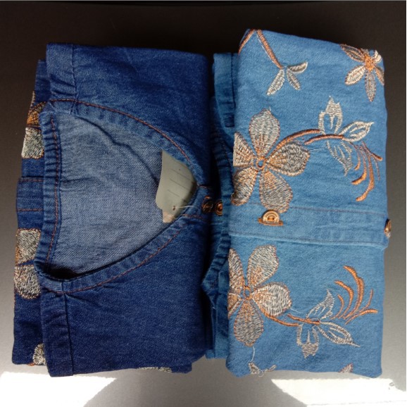 ATASAN KEMEJA JEANS WANITA BORDIR FLOWY DENIM JEANS WASH DARK