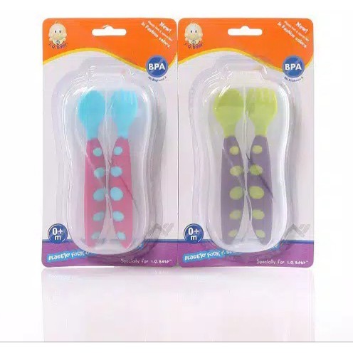 I.Q. BABY Plastic Spoon &amp; Fork in Case / I.Q. BABY Sendok Garpu Plastik