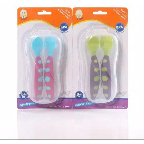 I.Q. BABY Plastic Spoon &amp; Fork in Case / I.Q. BABY Sendok Garpu Plastik