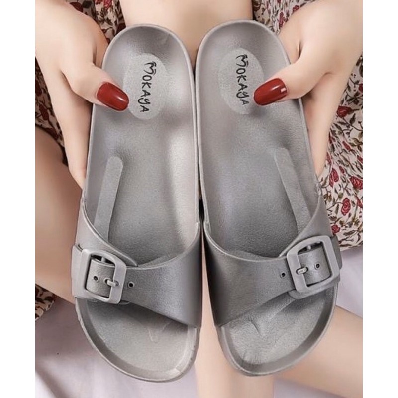 [BEST SELLER] Sandal Slop Jelly Wanita Gesper Simple Casual Cantik Import Mokaya/Sz 36-40 (B-2171-53)-Silver