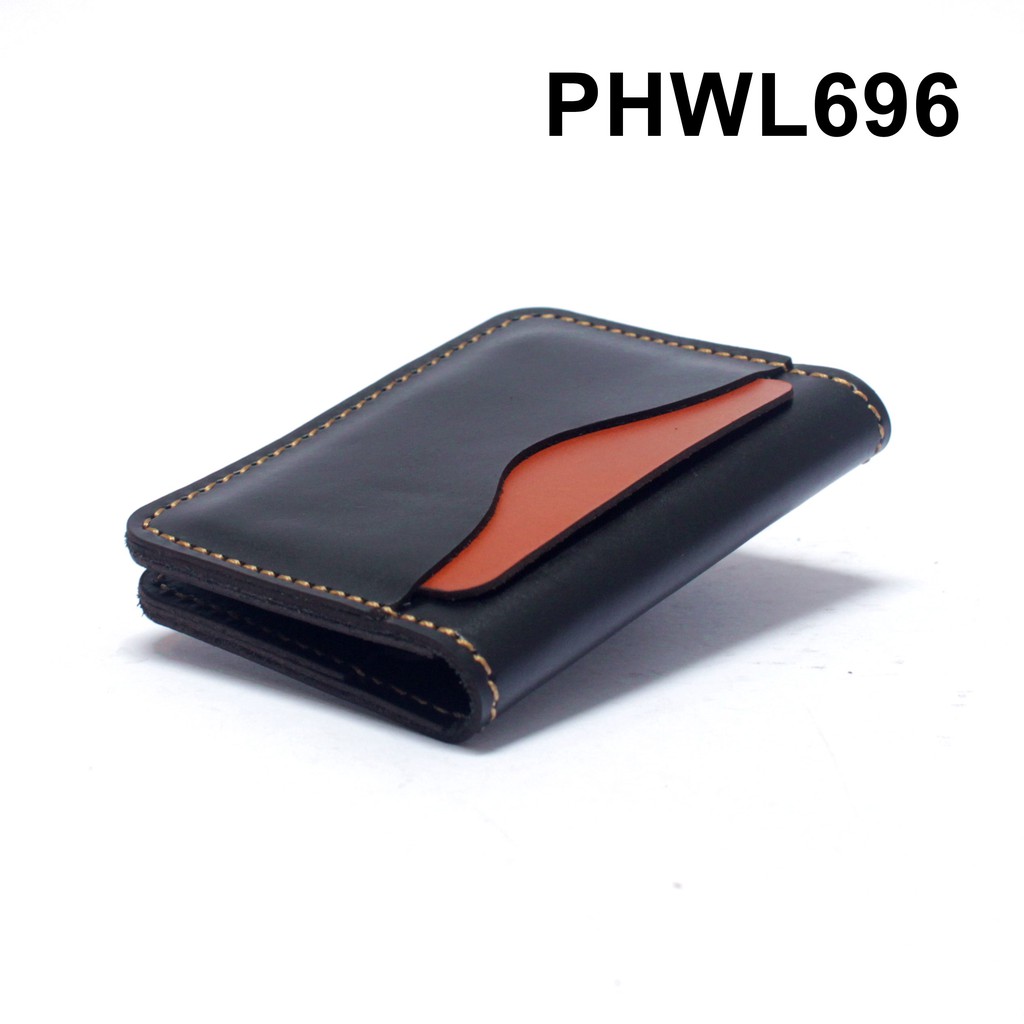 dompet kartu kulit asli kombinasi dua warna hitam tan PHWL696