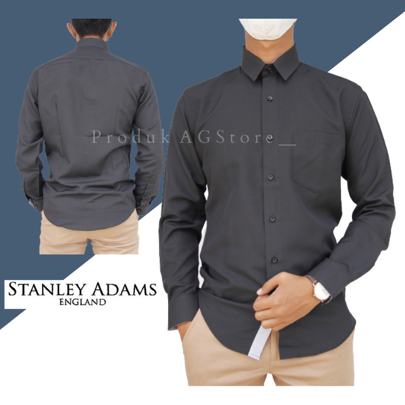 COD Kemeja Pria Stanley Adams Slimfit Lengan Panjang Hitam Polos Kombinasi 100% Original Brand