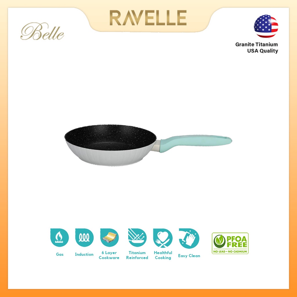 Panci Ravelle Belle - Wajan Penggorengan Anti Lengket - Fry Pan 24Cm  TANPA TUTUP - Panci Korea Anti Lengket - Granite Titanium USA-2