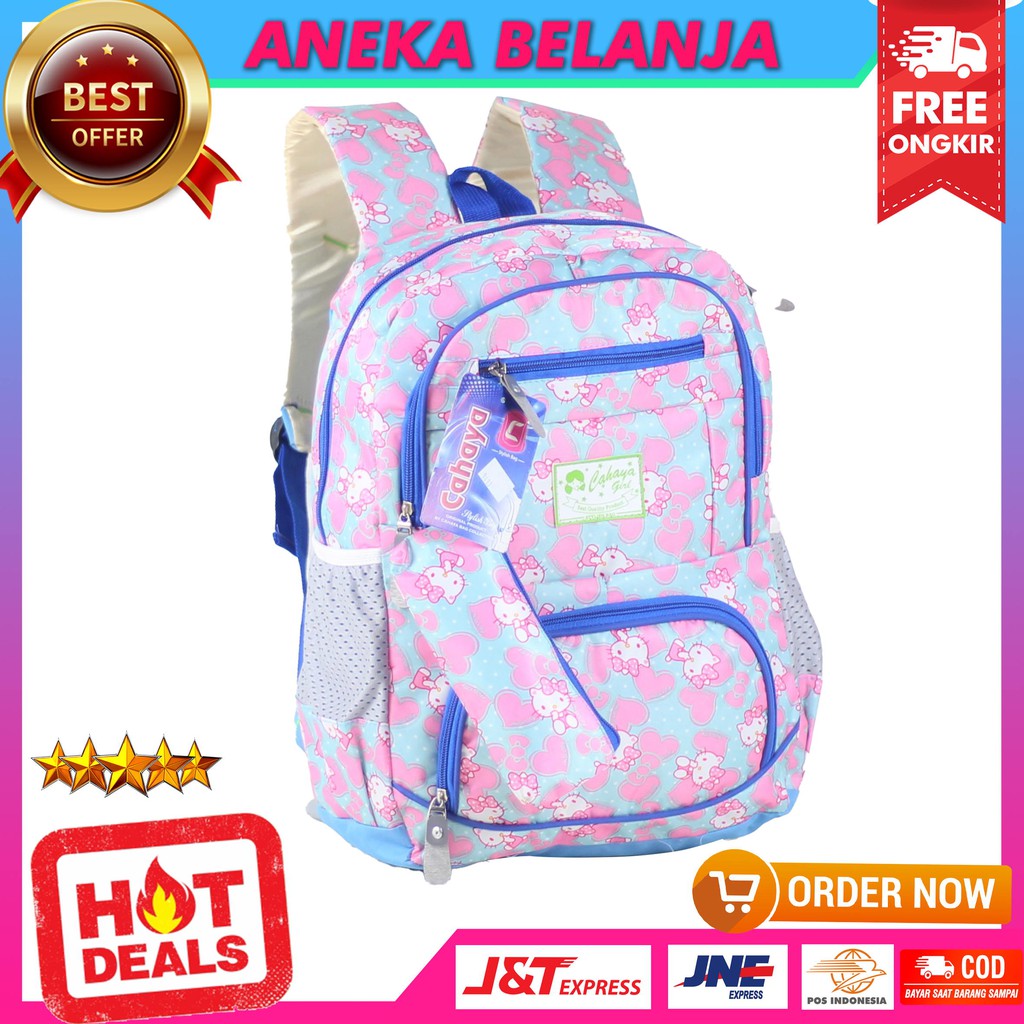 Tas Sekolah Anak Princess Kitty Pink Variasi Biru Bonus Tempat Pensil