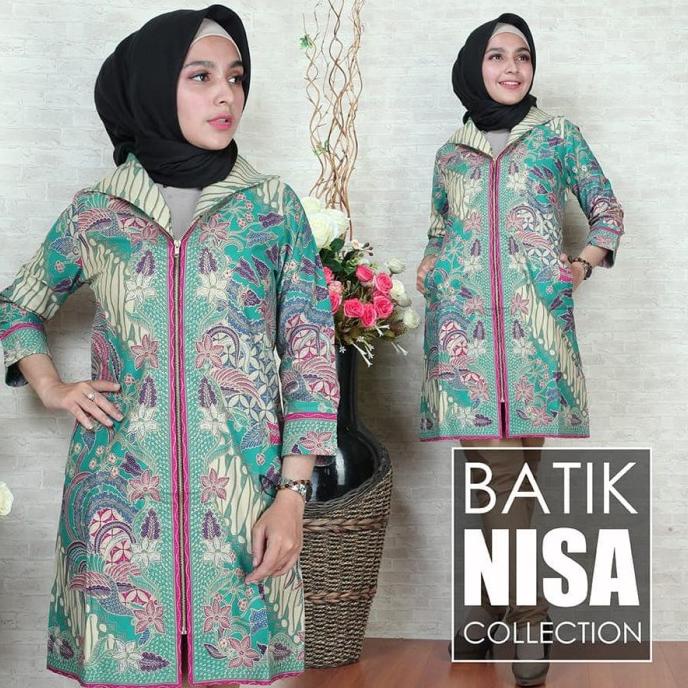 Baju Batik Blouse Tunik Atasa Wanita Kerah Resleting Katun Cap Etnik