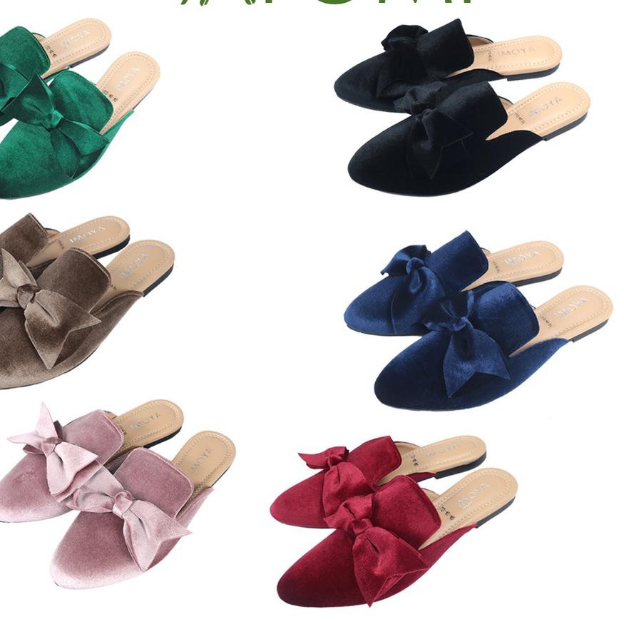 SHOPEE MARET AYOMI - Yumma LLO-40 Mules Pita Bludru Flat Shoes / Sepatu Selop Wanita elegant ≛