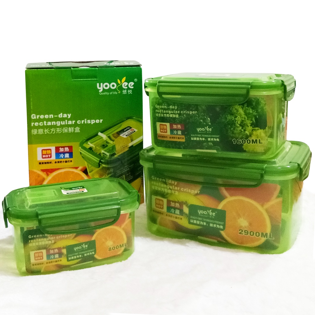 YOOYEE - YY 515 LUNCHBOX / FOOD STORAGE / TOPLES TUPPERWARE SET ISI 3 - HIJAU