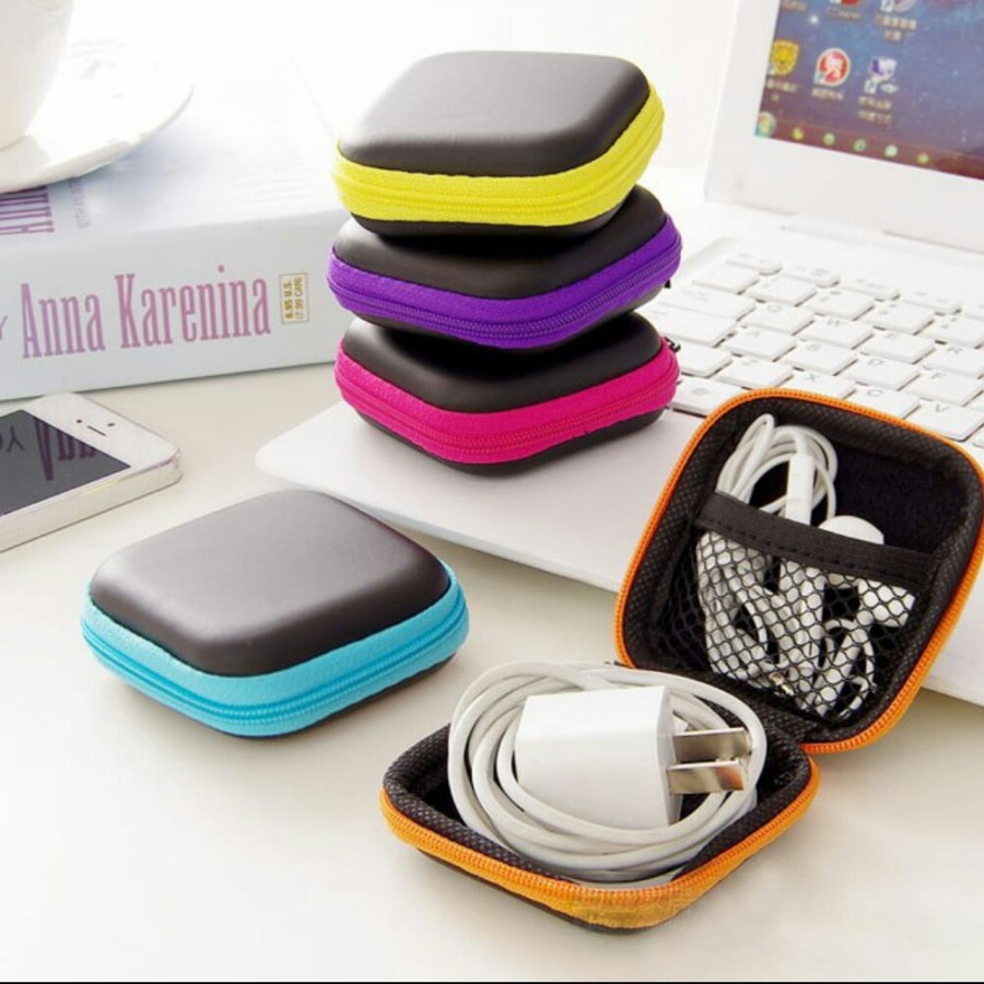 Headset Case Pouch Earphone Handset Pouch Coin Stylish Colorfull COin Bag - Tempat Dompet