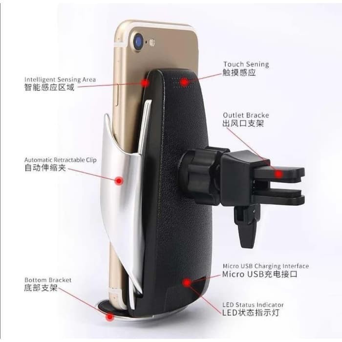 Phone Holder HP Mobil S5 Smart Sensor Car Wireless Charger Air Vent