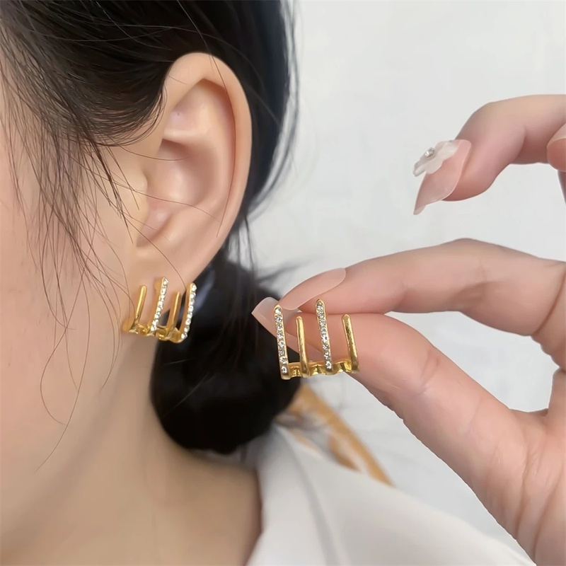 Anting Stud Zircon Berlian Imitasi Berkilau Gaya Korea Minimalis Elegan Untuk Wanita