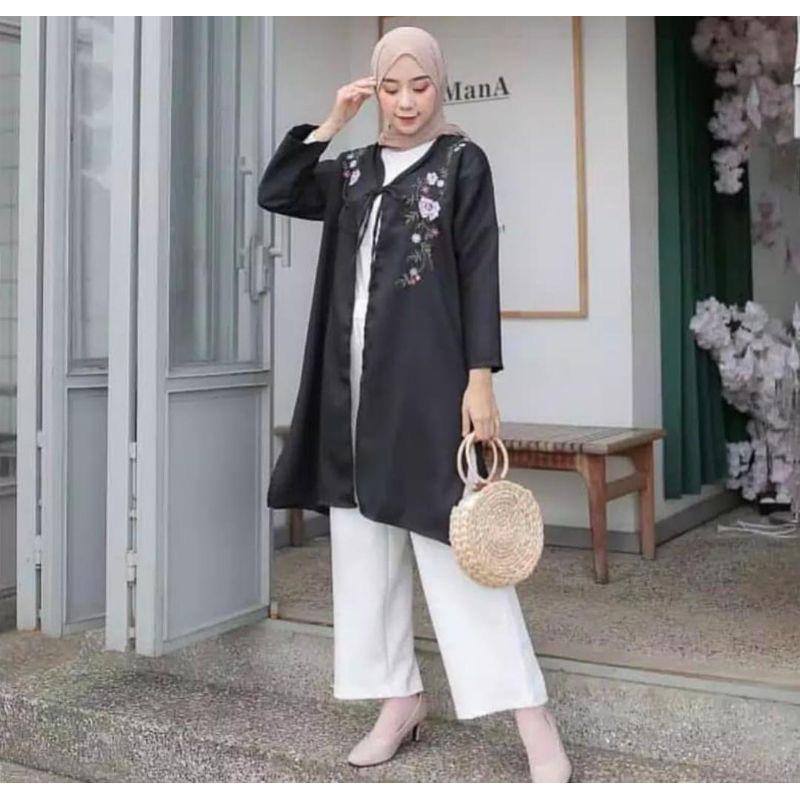 1KG=4PCS | EMBROY LONG OUTER / LONG CARDI BUNGA / LONG CARDI MOSCREPE / CARDIGAN BUNGA / CARDIGAN