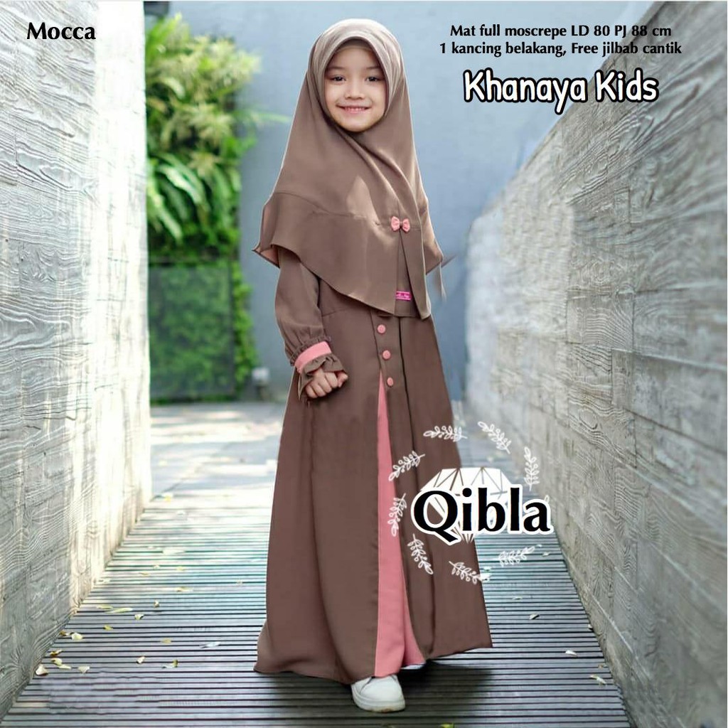 KHANAYA Kids - Baju Gamis Setelan Anak Perempuan Dress Pesta Syari Set Jilbab Umur Usia 4 5 6 Tahun