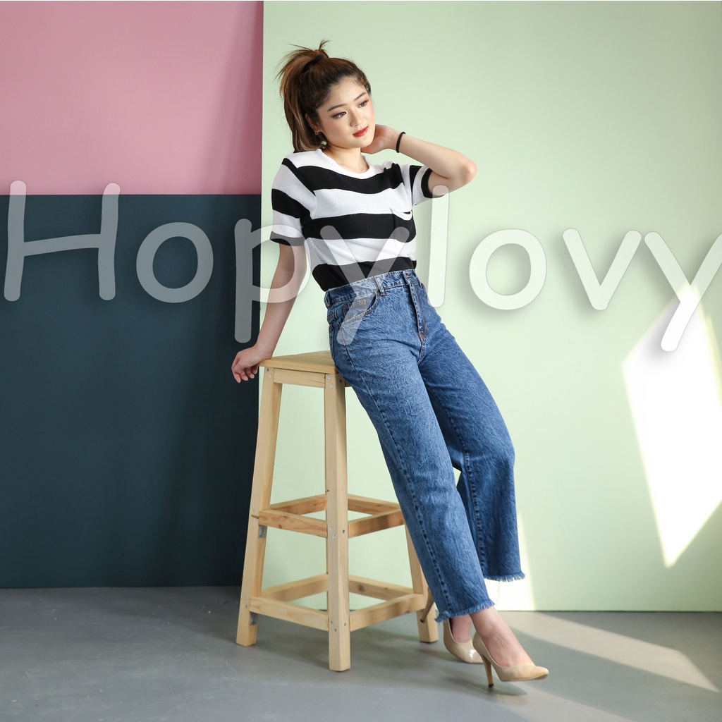 HOPYLOVY Celana Kulot Jeans Wanita Rawis Isvara Fringe | Celana High Waist Jeans Kulot | Celana Highwaist Kulot Jeans Wanita