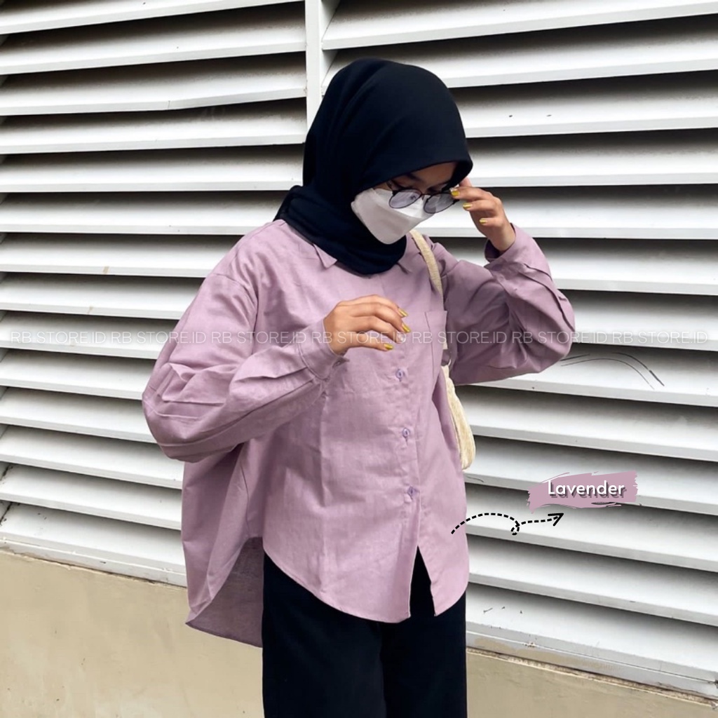 Kemeja Wanita Linen Oversize Olivia Shirt Linen Pocket-OLIVIA LAVENDER