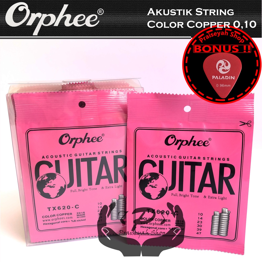 Senar Gitar Warna Akustik String 010 Orphee TX 620 C Color Copper TX620C