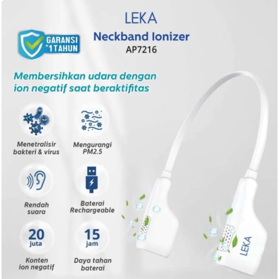 LEKA AP7216 Personal Neckband Ionizer Air Purifier Portable UV Battery