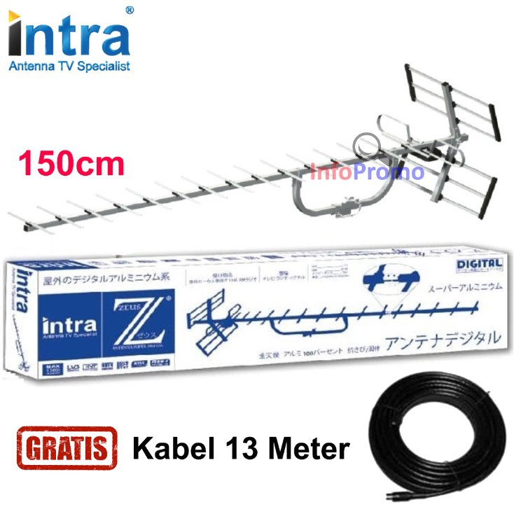 Antena Luar TV Outdoor Digital Analog Intra Zeus 150 cm Free Kabel 13 Meter Original