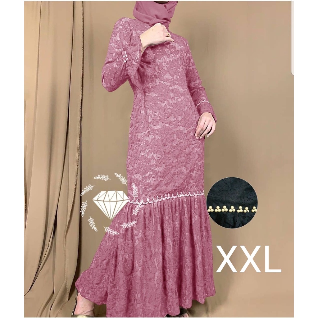 PCS MAXY NURHALIZA DUYUNG MUTIARA BRUKAT FASHION PAKAIAN WANITA DRESS GAMIS MAXI 5 UKURAN M L XL XXL 3XL MS ADA VIDEO REVIEW ASLI PRODUK-Dusty XXL