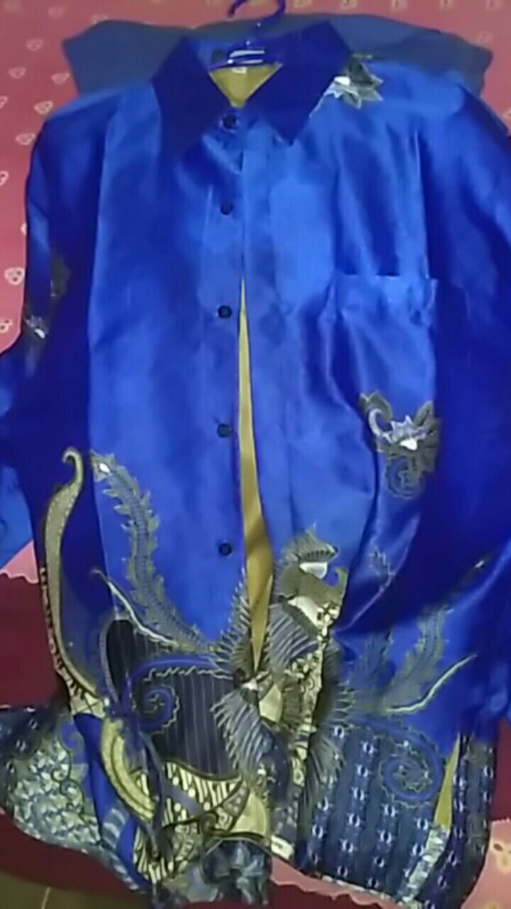 Eb Tradisional Kemeja Batik Semi Sutra Lengan Panjang Coklat Kombi