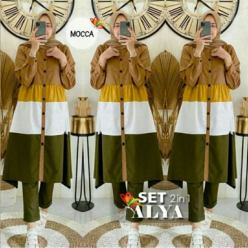 ST Set Stelan Atasan Tunik Celana Moscrepe Alya