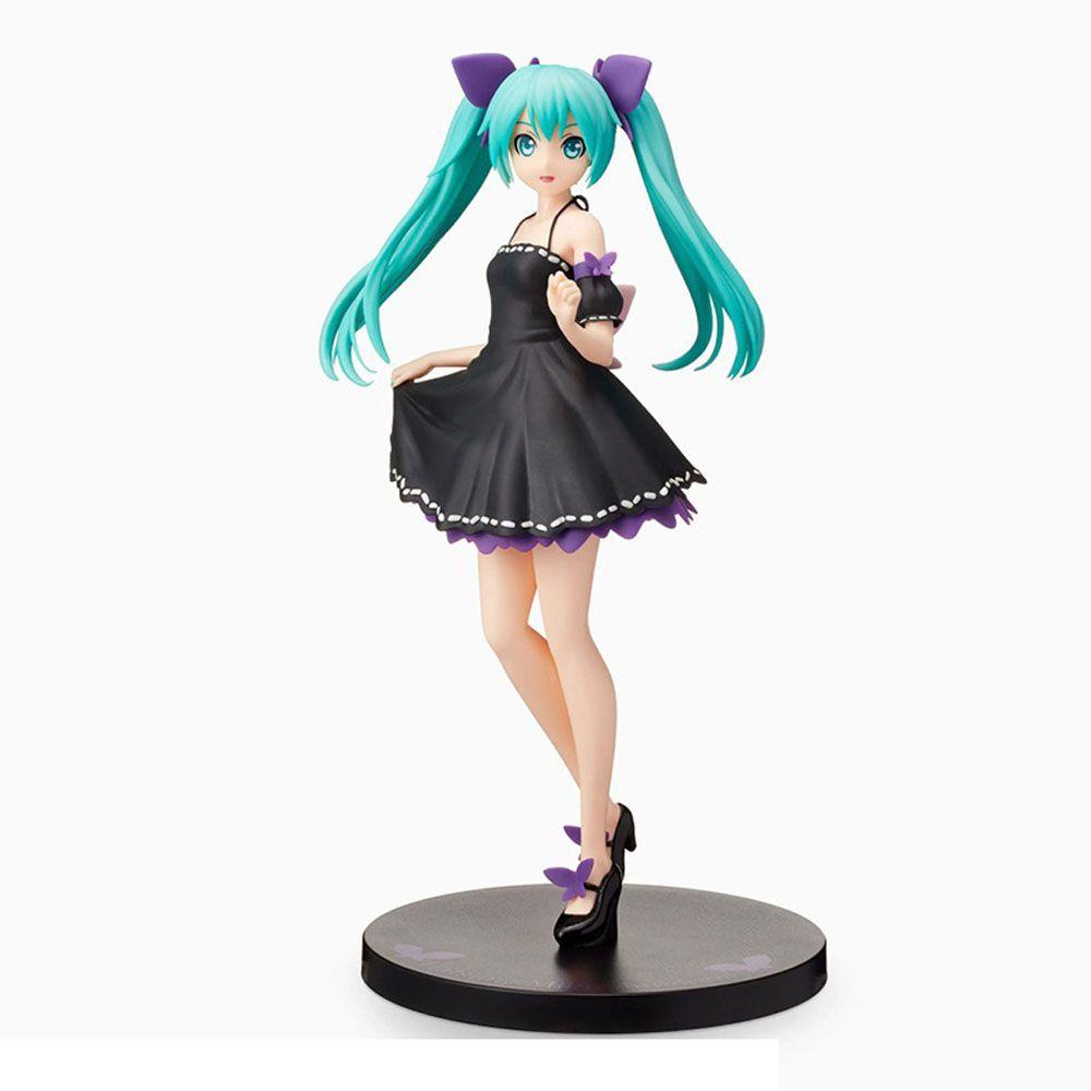 Lanfy Miku Hatsune Action Figure Anime Miku Hatsune Collection Model Baju Hitam Miniatur