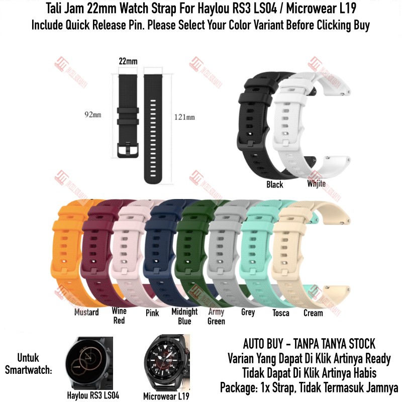 OYE Tali Jam 22mm Watch Strap Haylou RS3 LS04 / Microwear L19 - Rubber Silikon