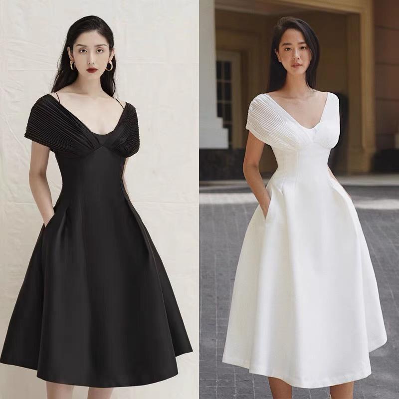 MidiDress Hitam Putih - Dress Pesta Premium WS06