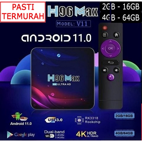 4K TV Box Android 11 H96 MAX 4GB 64GB 16GB Bluetooth Mira Dual Wifi 2GB Monitor Baru Smart murah LG nonton siaran