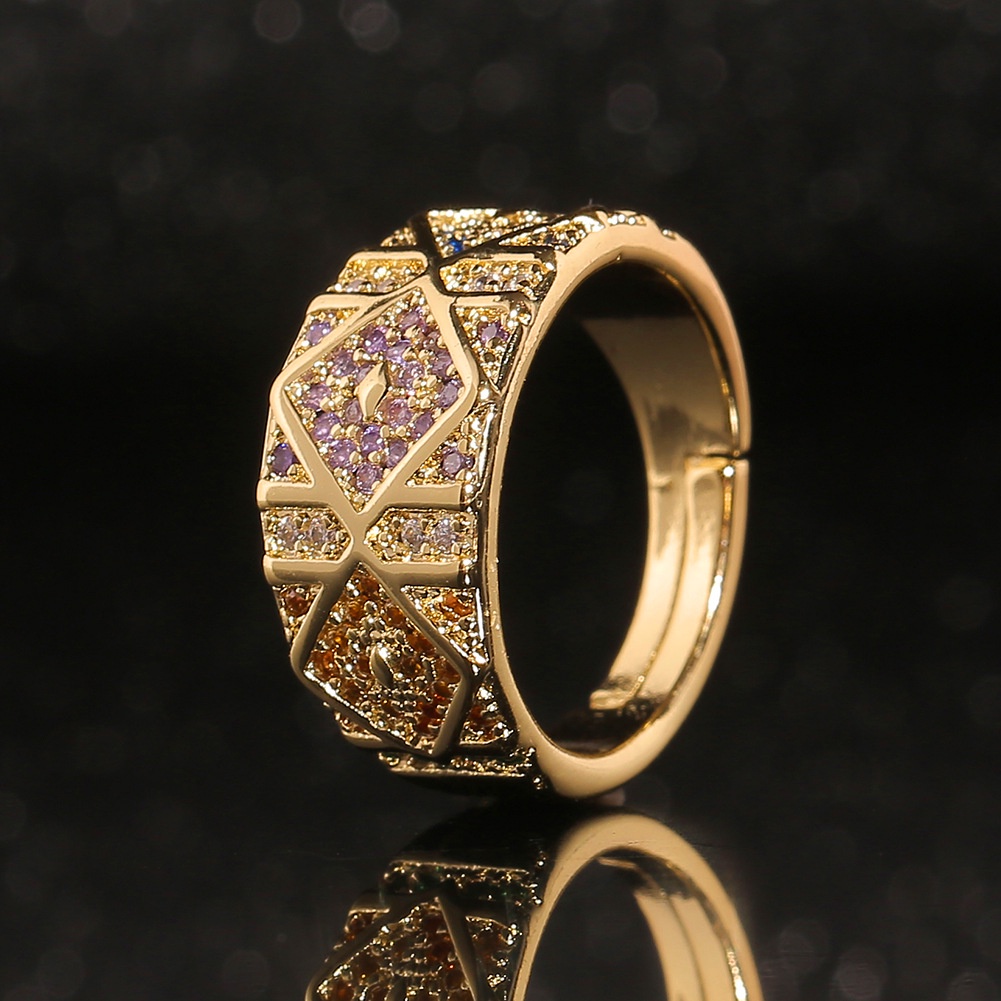 Ornamen tembaga berlapis emas mikro bertatahkan zirkon berlian cincin elegan geometris ekor cincin