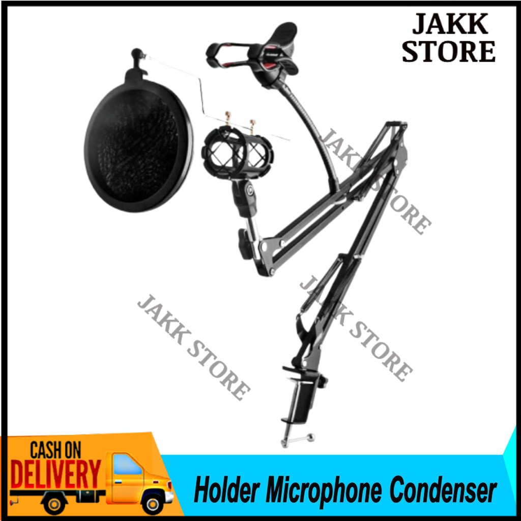 ^JAKK* Holder Microphone Condenser & Phone Stand Holder 360 Degree