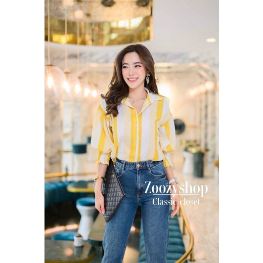 KEMEJA ZOOZY SALUR LENGAN KARETFASHION WANITA IMPORT BANGKOK CODE 25