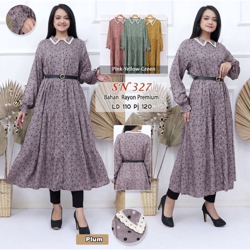 Midi Dress Premium/Midi Dress Rayon Premium/Atasan Muslim Midi Dress/Midi Dress Jumbo Motif Polkadot