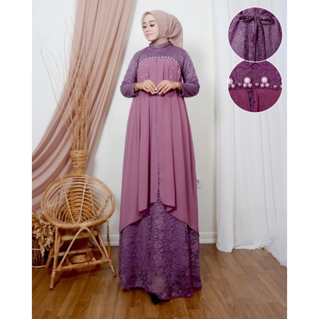 Permata Olshop / Nadia Dress LQ / Gamis Kebaya Modern Kondangan / Baju Pesta Mewah / Dress Lebaran